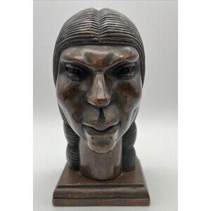 Rare Native American Man Bust Wood Carving Wood Sculpture Ethnic Art  6”